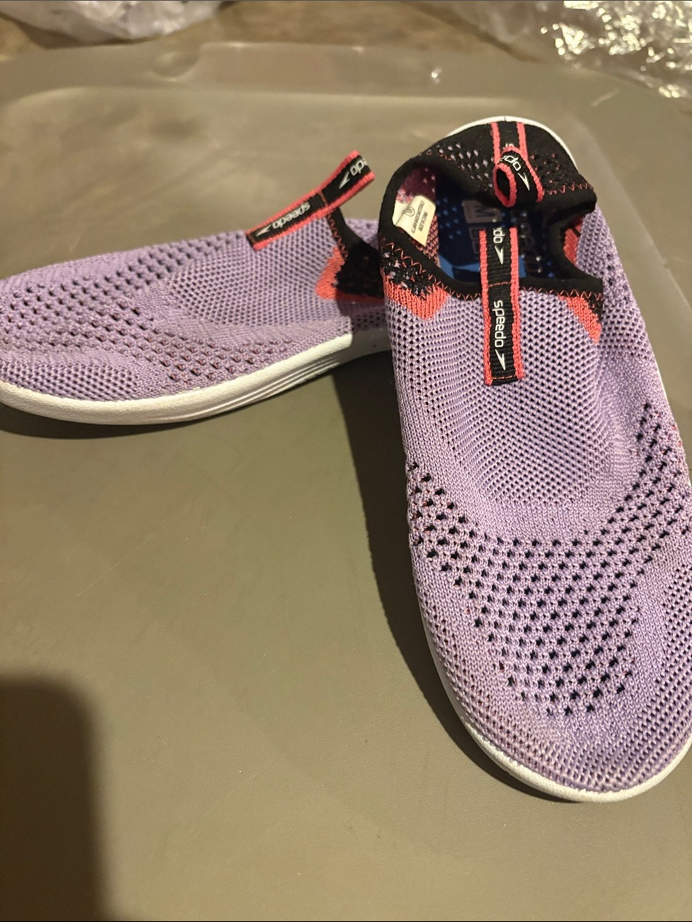 Speedo Lavender Knit Slip-On Water Shoes with Black & Coral Accents
